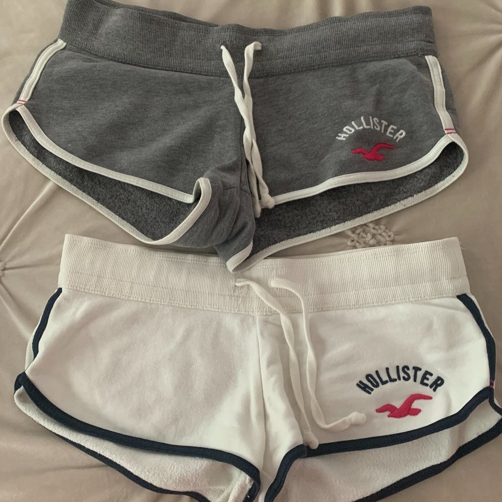 Lot of 2 Hollister Logo Low Rise White and Grey Tie Sweat Shorts